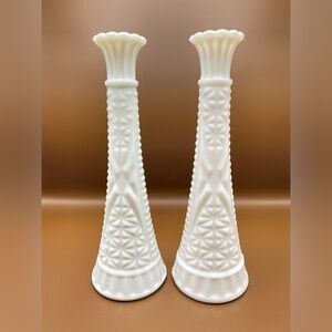 Anchor Hocking MCM Stars and Bars Milk Glass Bud Vases As Is